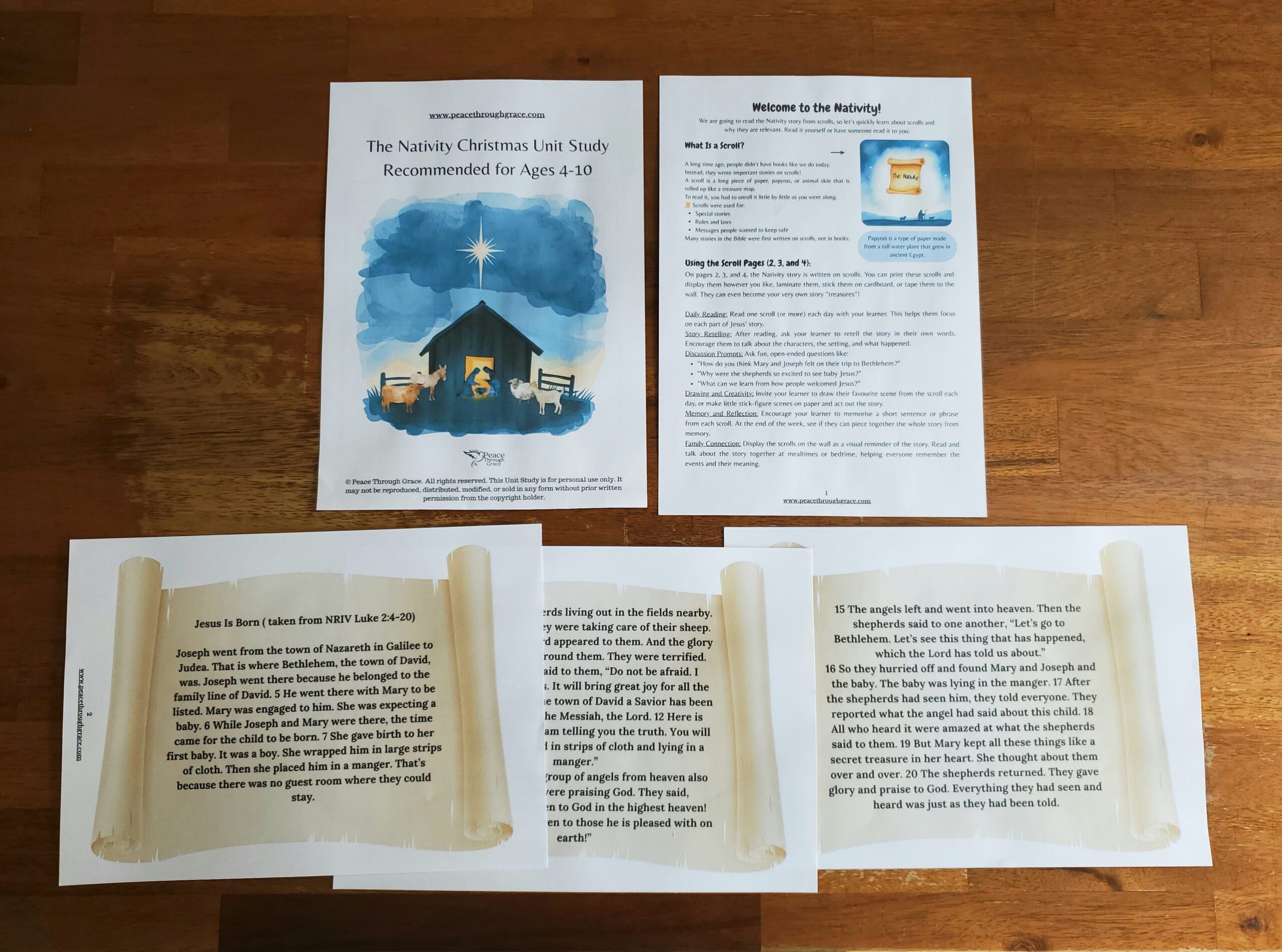 Pages 1-4 and cover page for the Nativity Christmas Unit Study