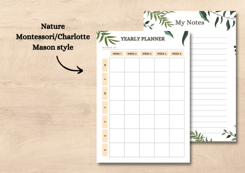 Charlotte Mason and Montessori style planner