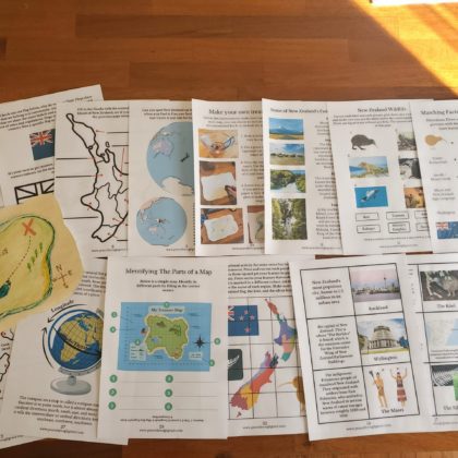 image of the pages included in the New Zealand Geography Learning Study Bundle