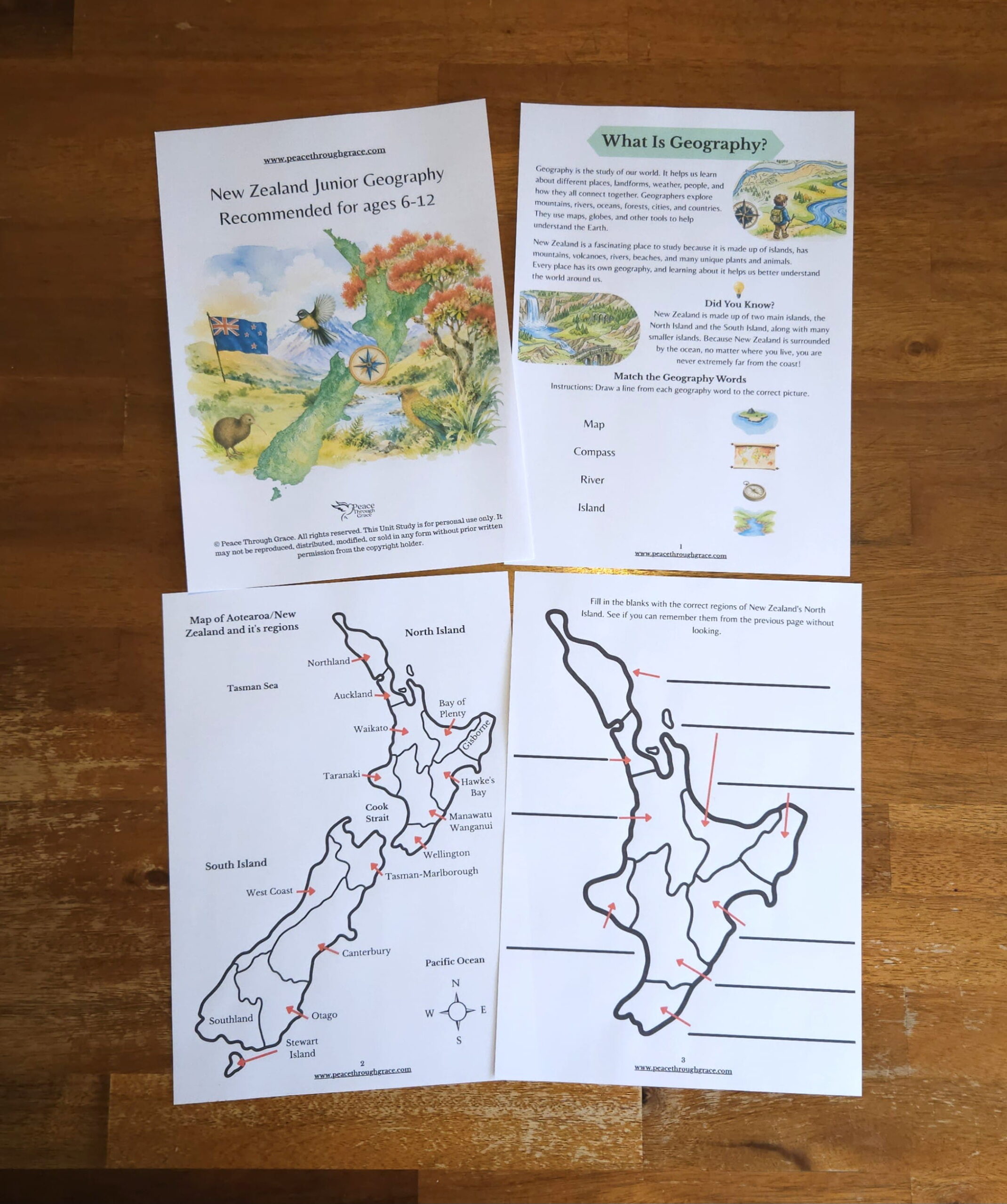 First 4 pages in the New Zealand Junior Geography Unit Study