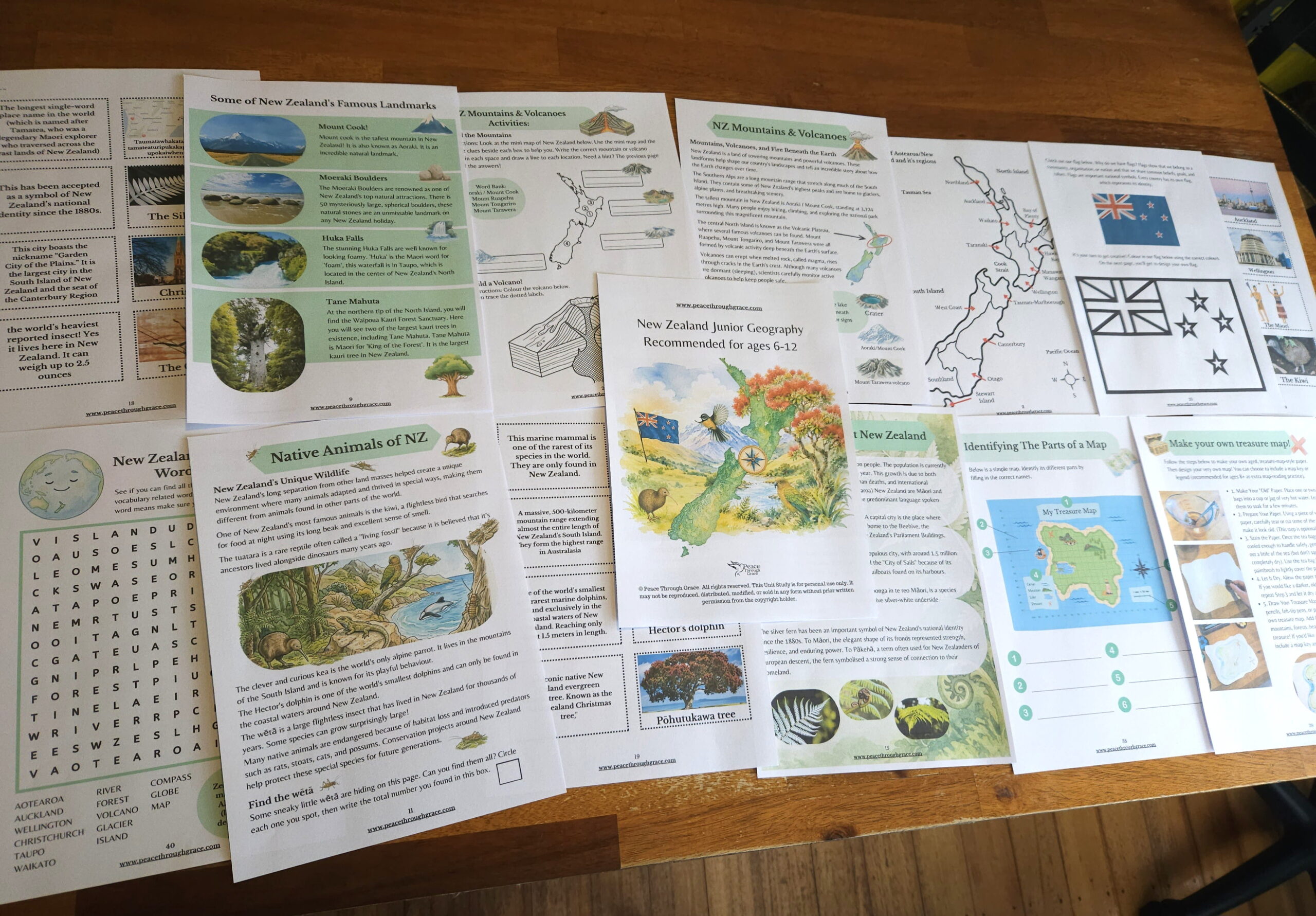 Another collage image of some pages from the NZ Junior Geography Unit Study
