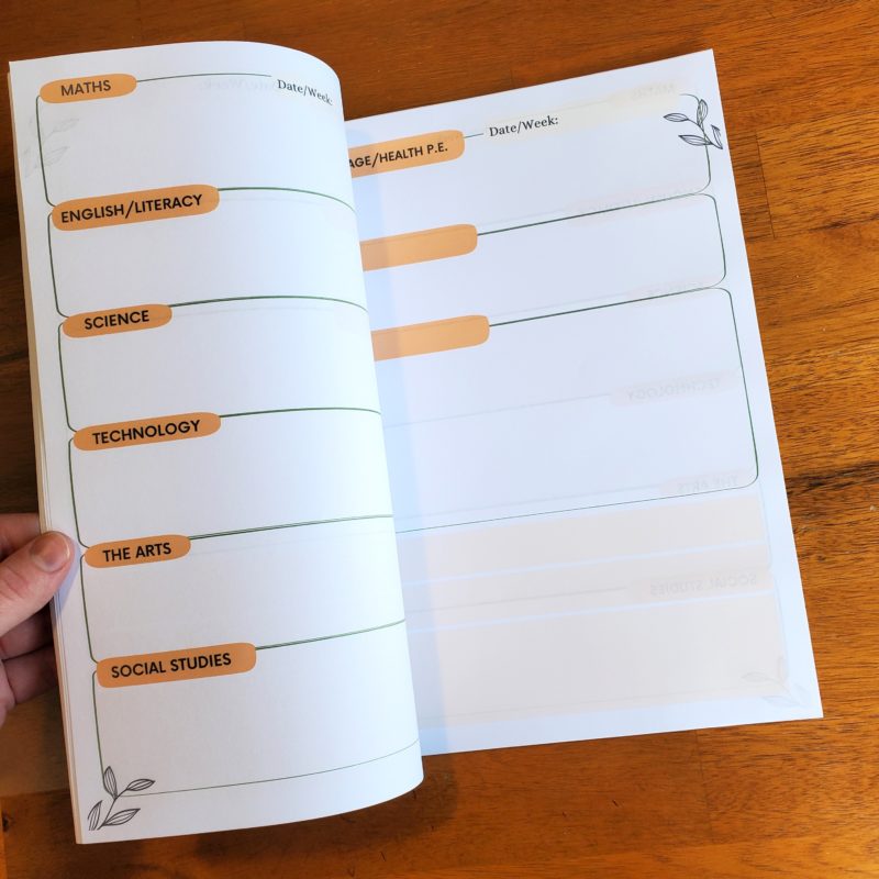 Inside pages of the home learning planner