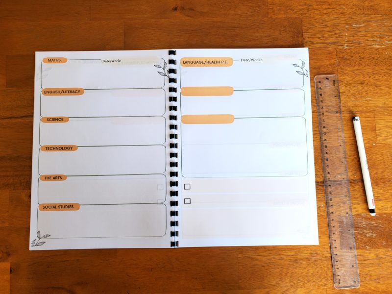 Inside pages of the home learning planner