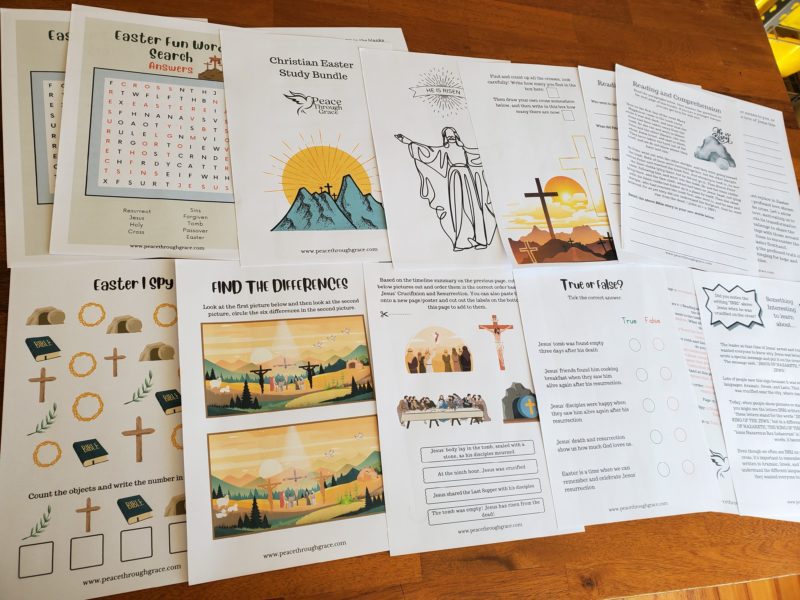 Photo of the whole Christian Easter Unit Study Bundle Printable Worksheets and Activities