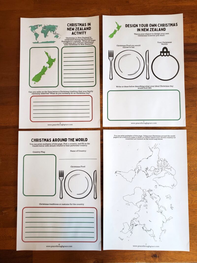 pages 4-7 of the Christmas in NZ & Beyond Unit Study Bundle