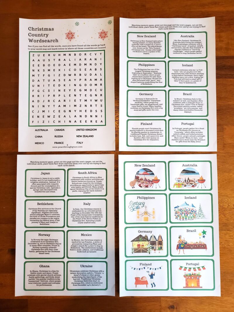 pages 8-11 of the Christmas in NZ & Beyond Unit Study Bundle
