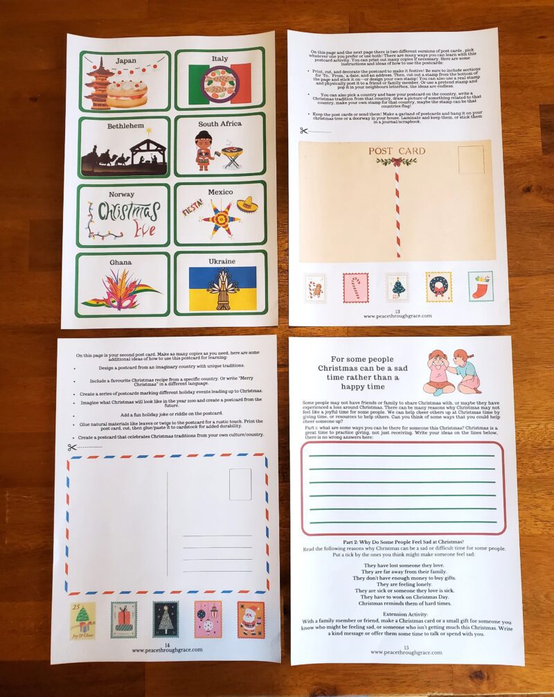 pages 12-15 of the Christmas in NZ & Beyond Unit Study Bundle