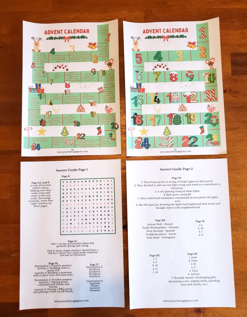 pages 24-27 of the Christmas in NZ & Beyond Unit Study Bundle