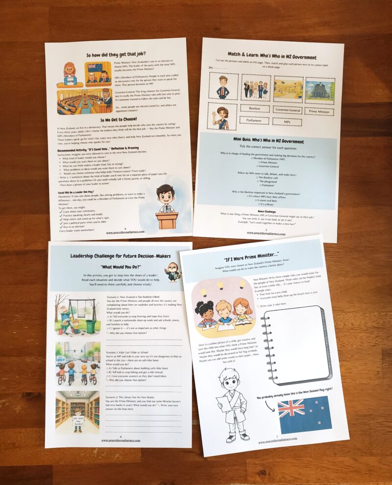 Next pages included in the New Zealand Government & Councils Unit Study