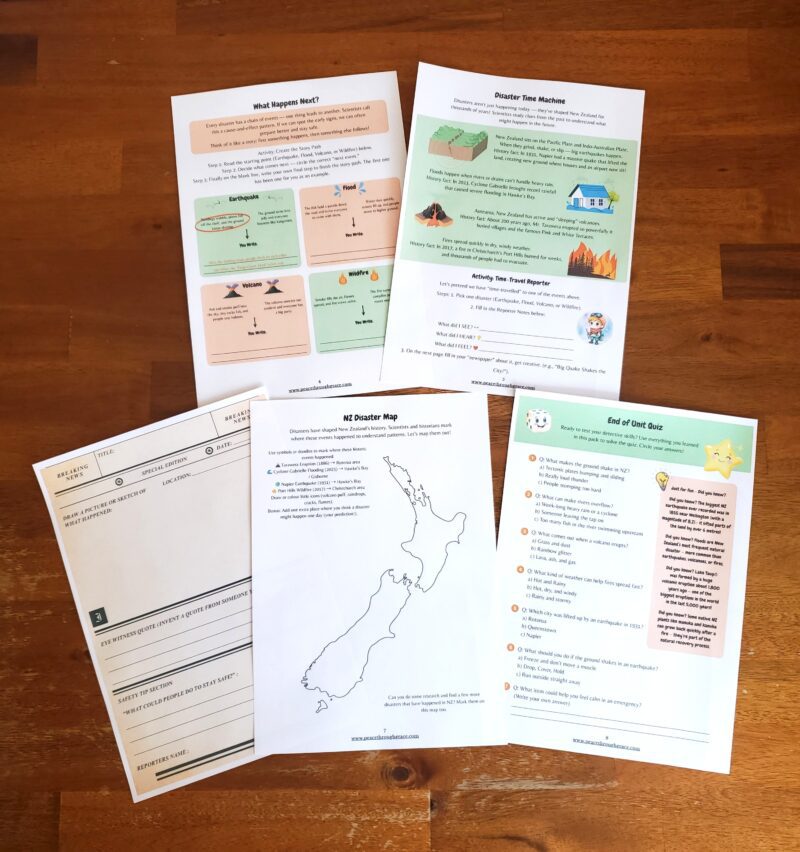 pages 4-8 in the nz natural disasters unit study mini bundle